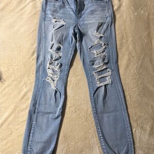 American Eagle Outfitters Light Blue Hi-Rise Ripped Skinny Jeans Super Stretch